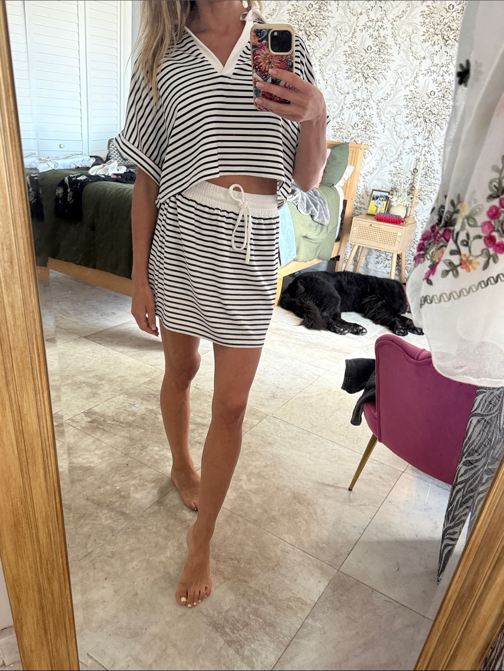 Klesis striped oversized cropped shirt and skort set